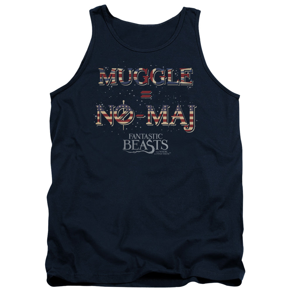 Fantastic Beasts Uk Us No Maj Mens Tank Top Shirt Navy Blue Officially Licensed