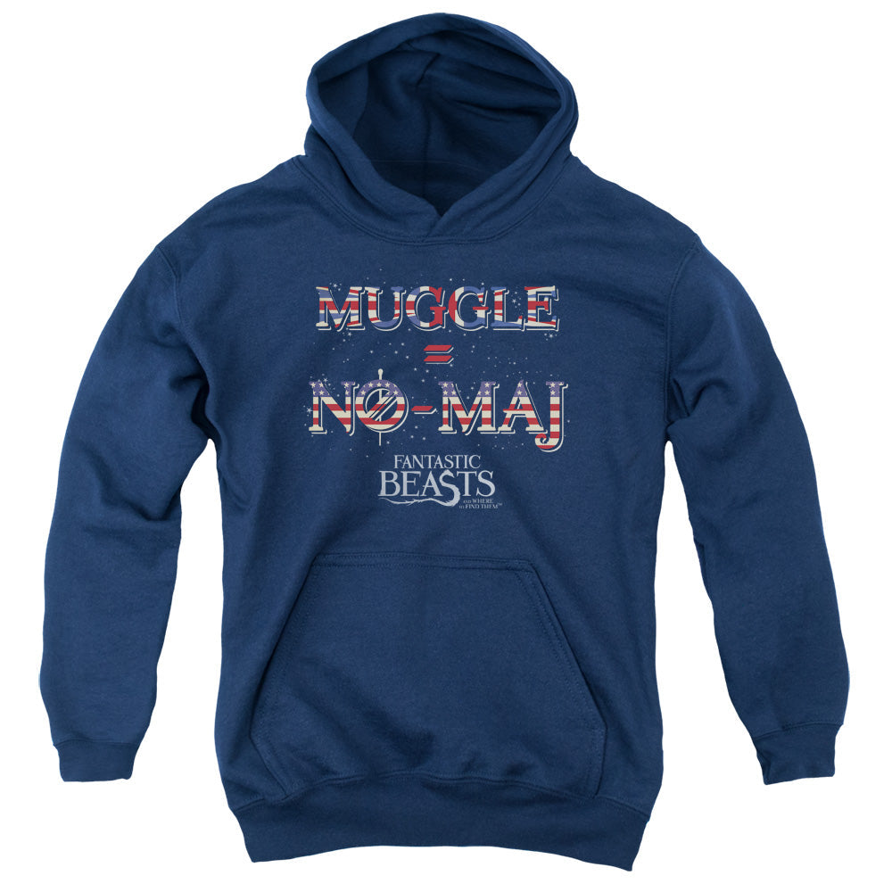 Fantastic Beasts Uk Us No Maj Kids Youth Hoodie Navy Blue Officially Licensed