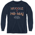 Fantastic Beasts Uk Us No Maj Long Sleeve Kids Youth T Shirt Navy Blue Officially Licensed