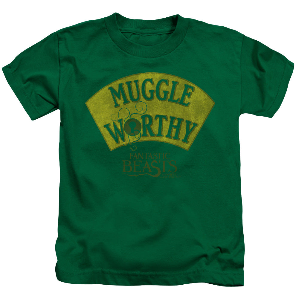 Fantastic Beasts Muggle Worthy Juvenile Kids Youth T Shirt Kelly Green Officially Licensed