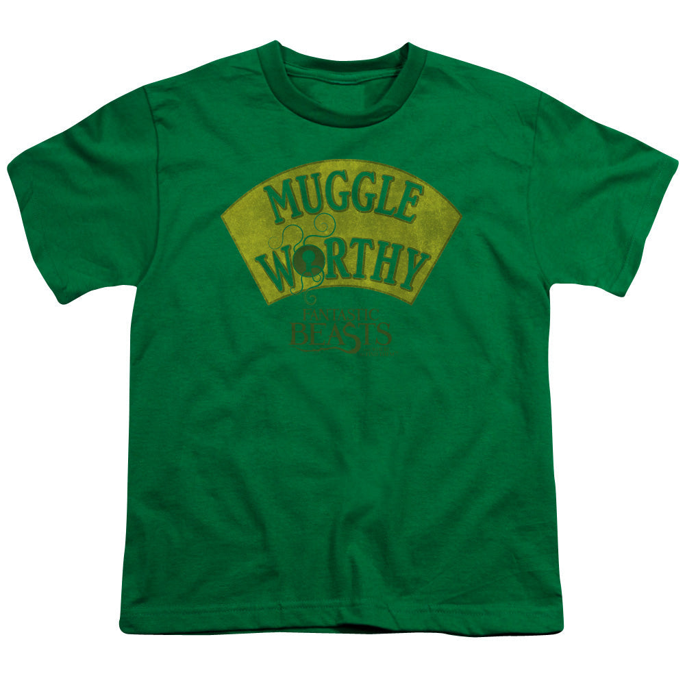 Fantastic Beasts Muggle Worthy Kids Youth T Shirt Kelly Green Officially Licensed