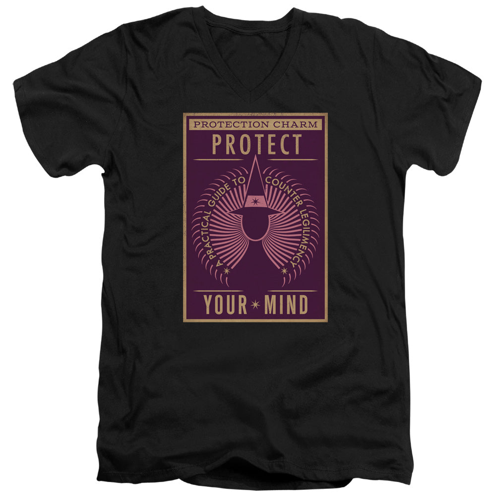 Fantastic Beasts Protect Your Mind Mens Slim Fit V-Neck T Shirt Black Officially Licensed