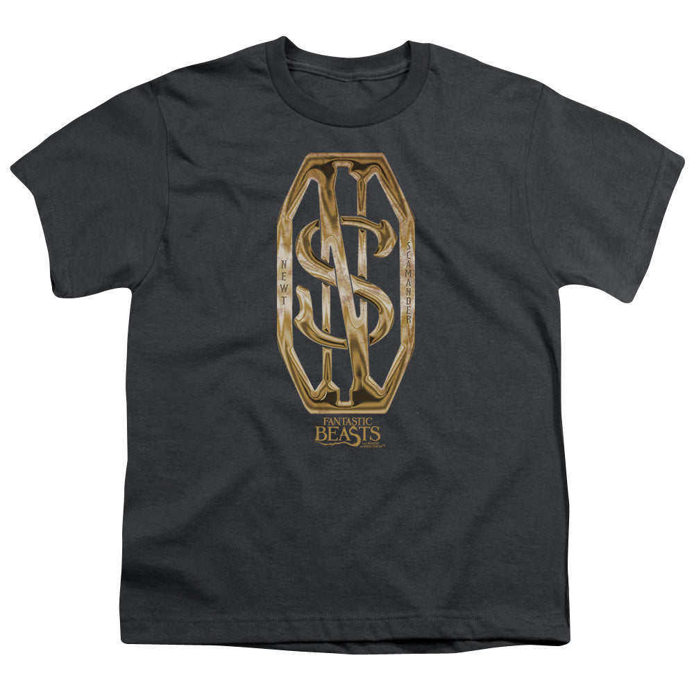 Fantastic Beasts Scamander Monogram Kids Youth T Shirt Charcoal Officially Licensed