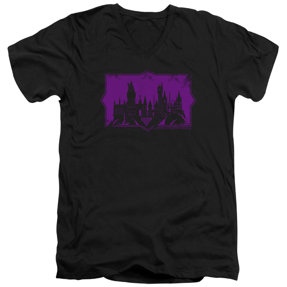 Fantastic Beasts 2 Hogwarts Silhouette Mens Slim Fit V-Neck T Shirt Black Officially Licensed