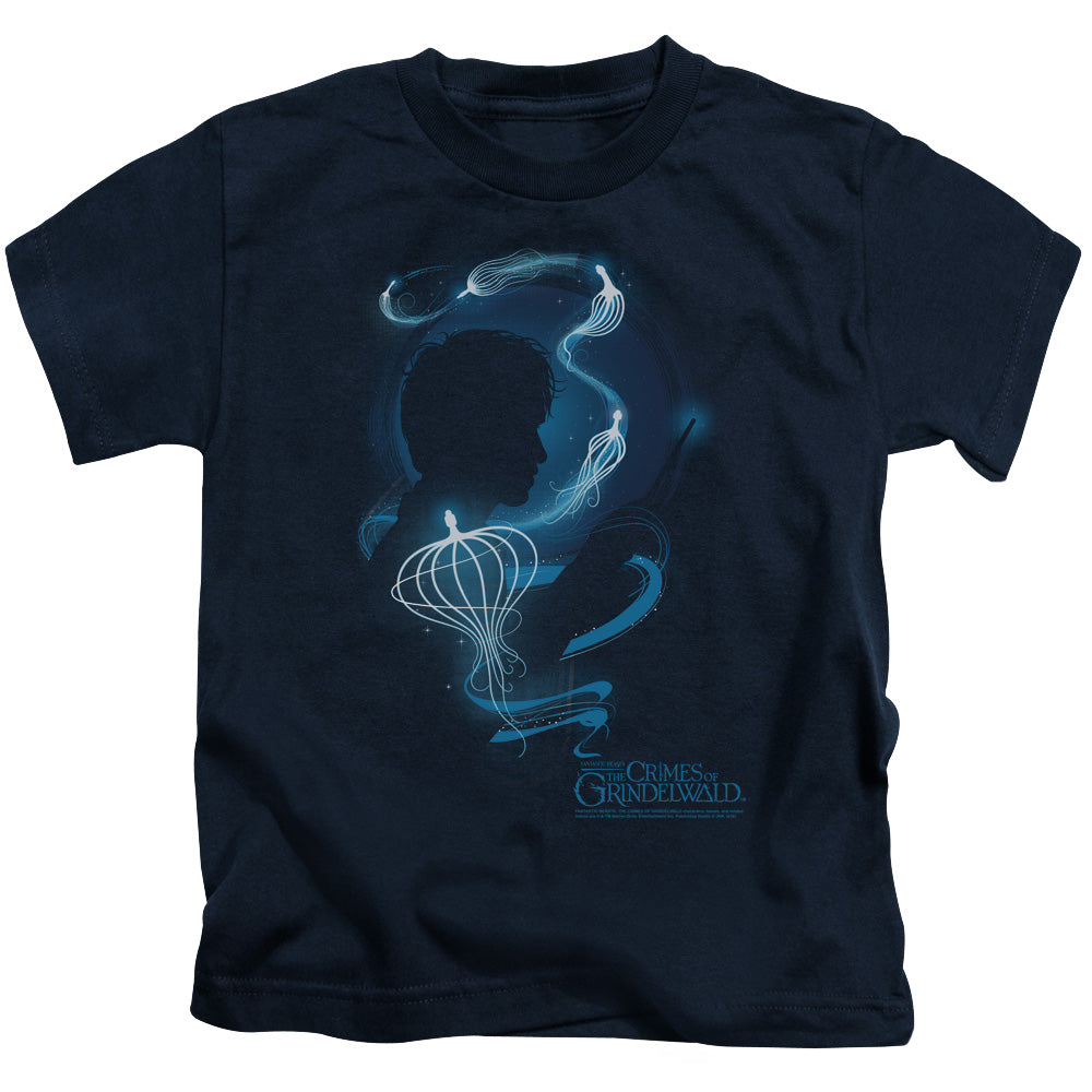 Fantastic Beasts 2 Newt Silhouette Juvenile Kids Youth T Shirt Navy Blue Officially Licensed