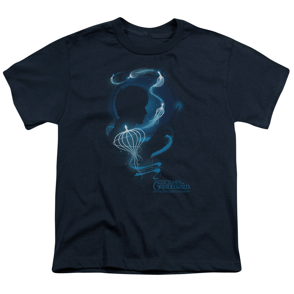 Fantastic Beasts 2 Newt Silhouette Kids Youth T Shirt Navy Blue Officially Licensed