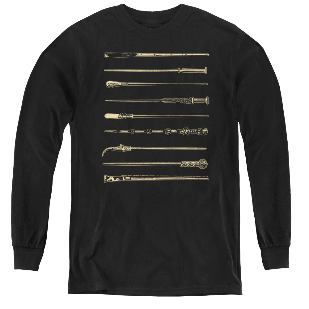 Fantastic Beasts 2 Wands Long Sleeve Kids Youth T Shirt Black Officially Licensed