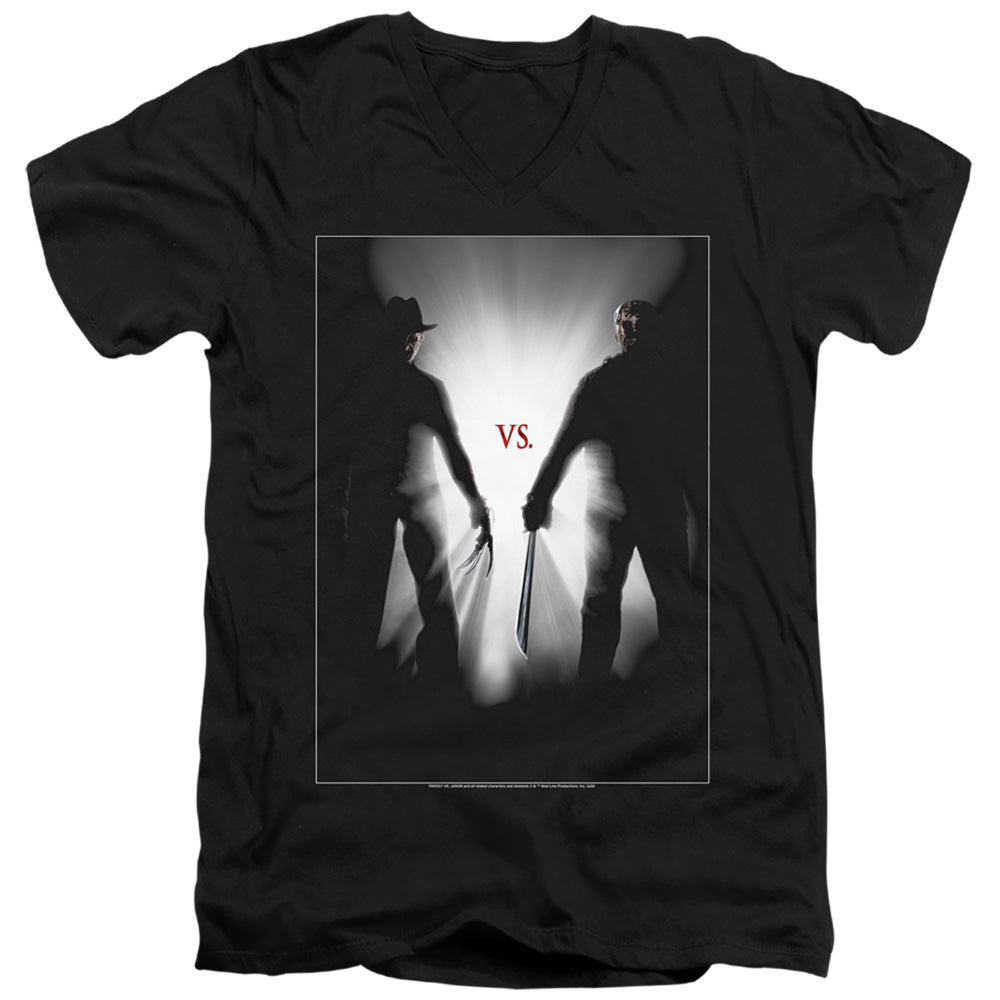Freddy Vs Jason Silhouettes Mens Slim Fit V-Neck T Shirt Black Officially Licensed