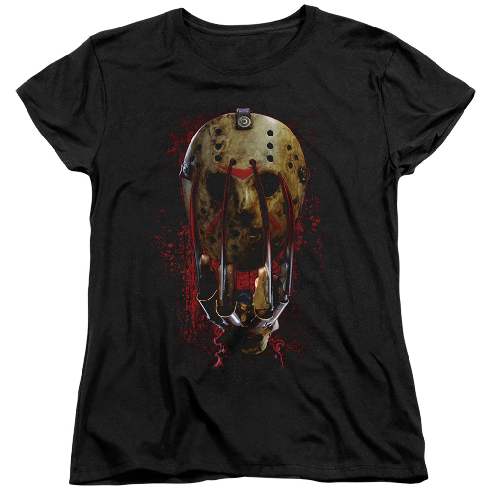Freddy Vs Jason Mask And Claws Womens T Shirt Black Officially Licensed