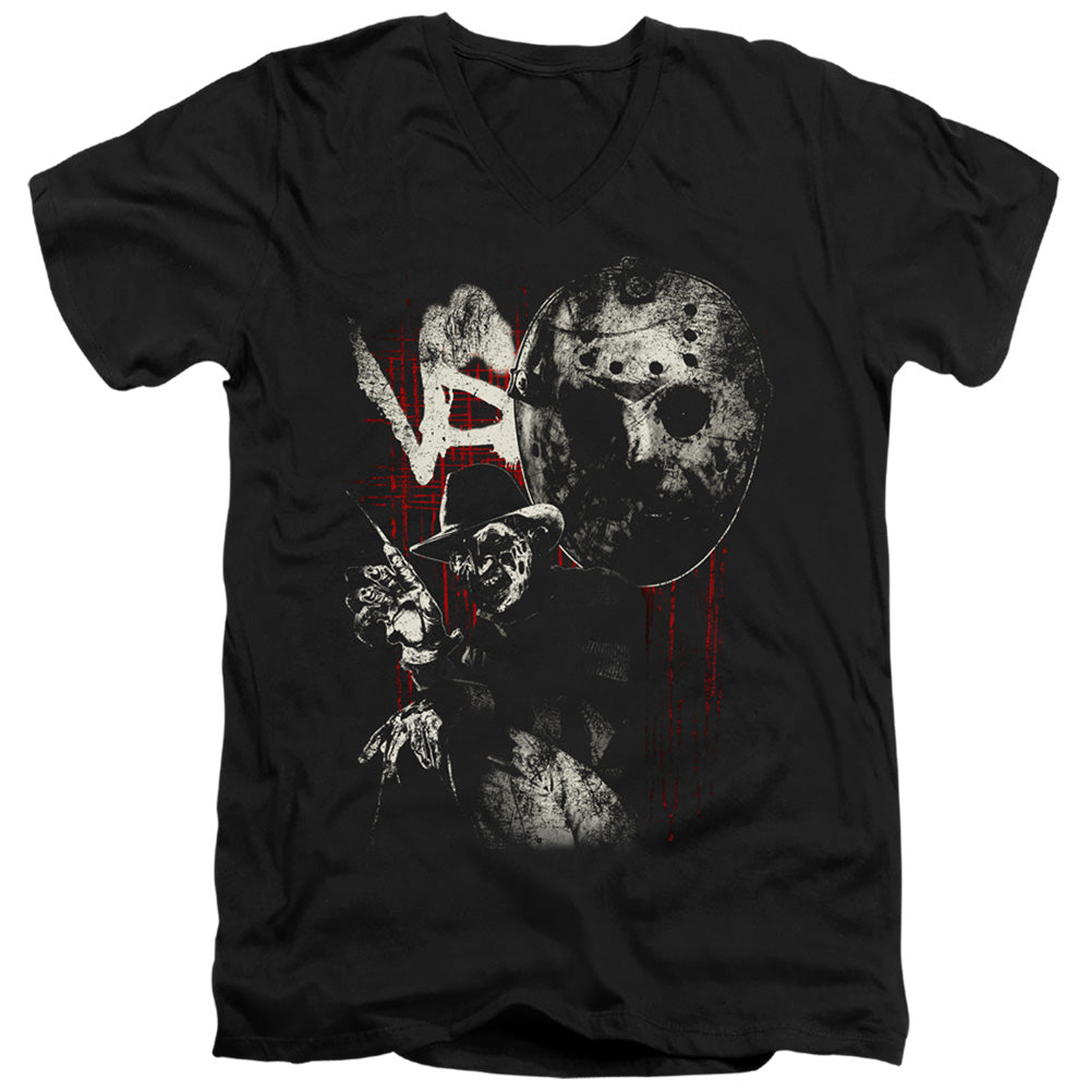 Freddy Vs Jason Scratches Mens Slim Fit V-Neck T Shirt Black Officially Licensed