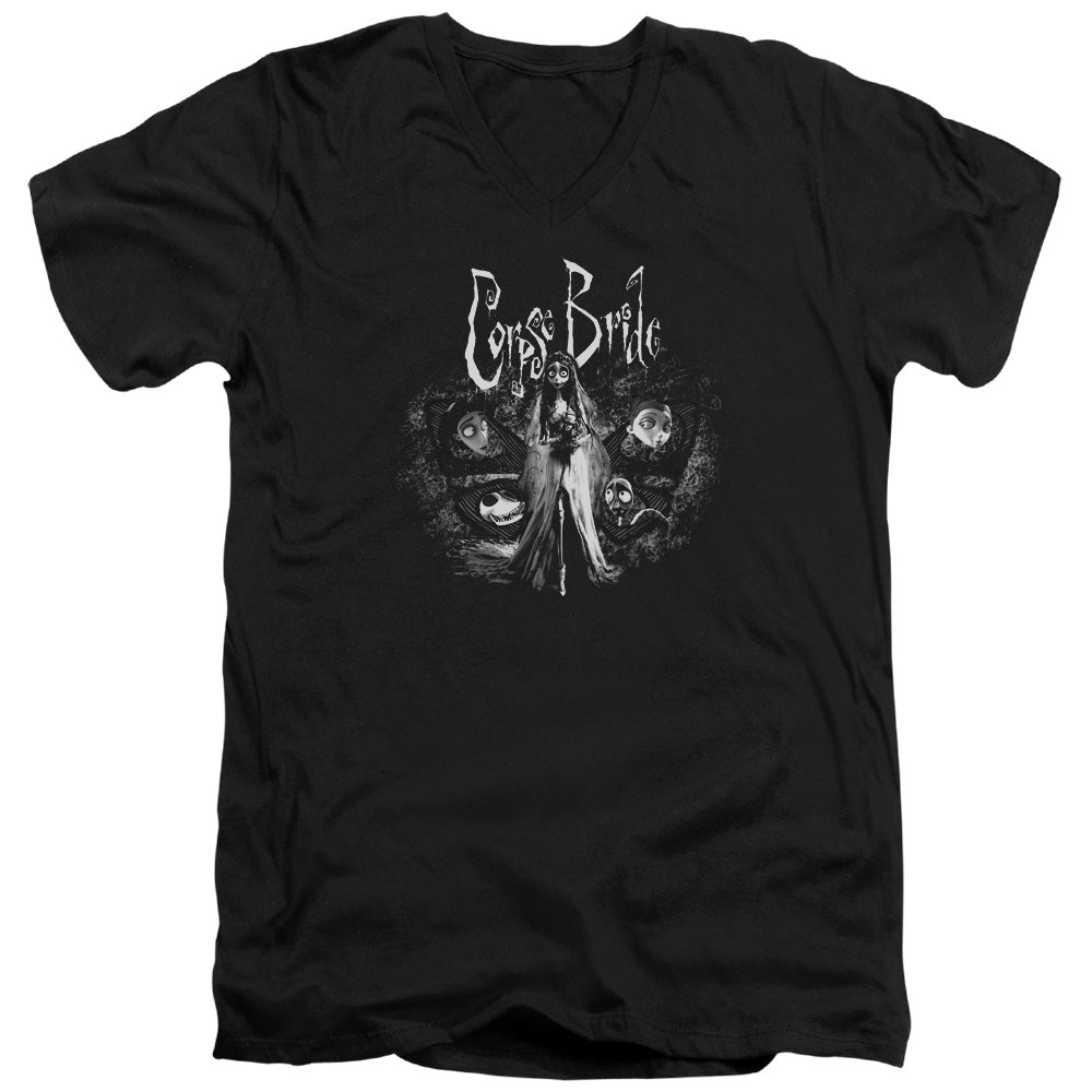 Corpse Bride Bride To Be Mens Slim Fit V-Neck T Shirt Black Officially Licensed