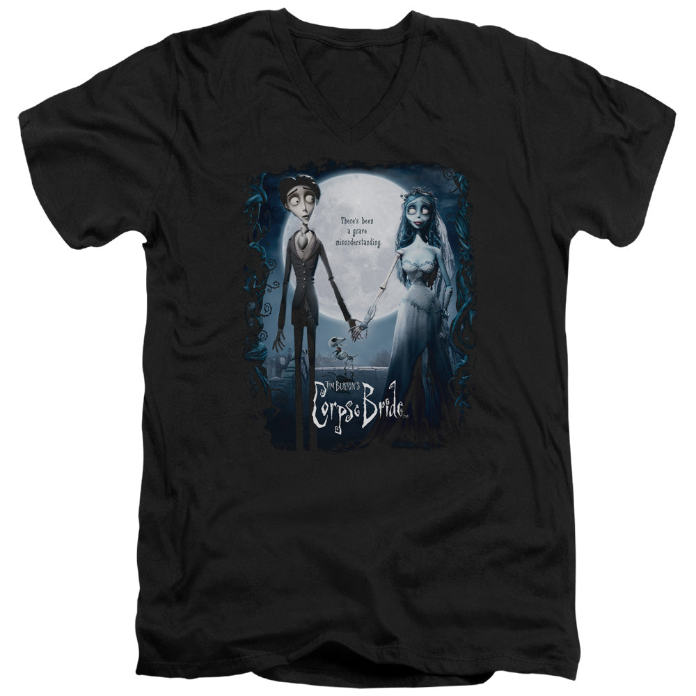 Corpse Bride Poster Mens Slim Fit V-Neck T Shirt Black Officially Licensed
