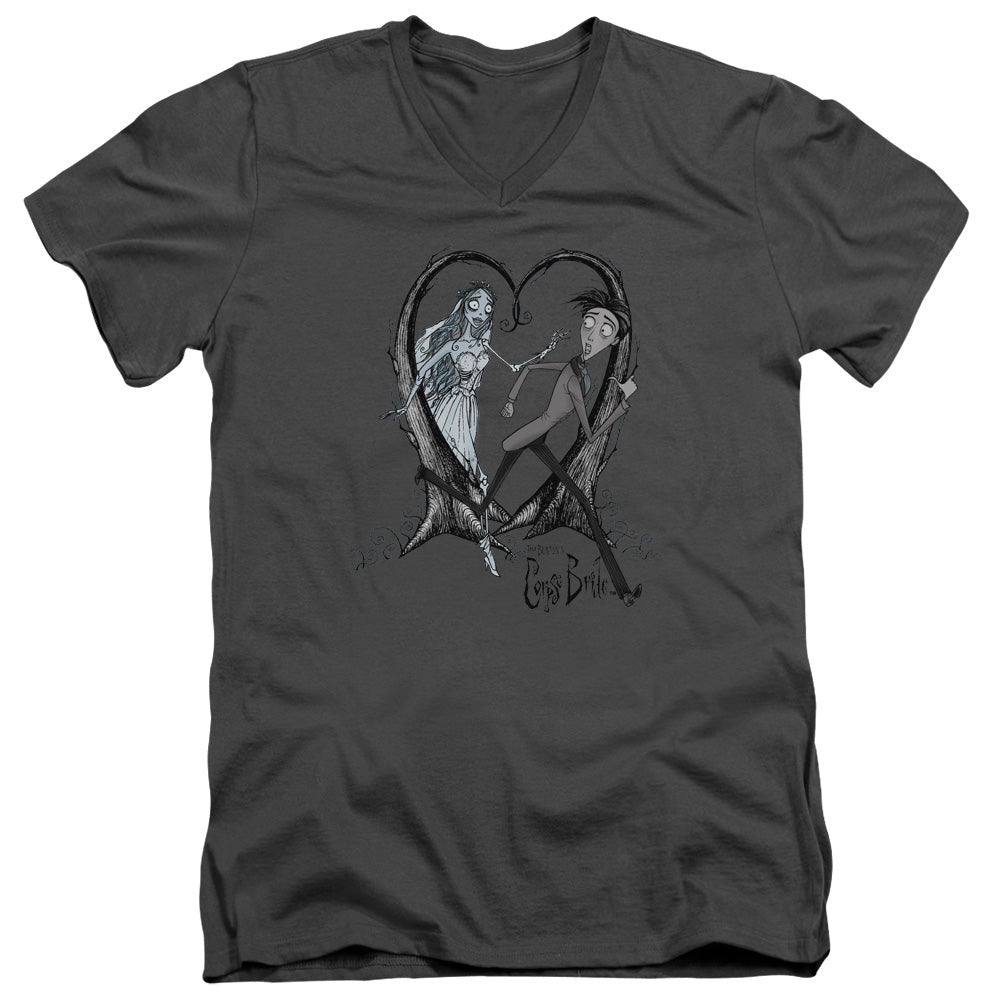Corpse Bride Runaway Groom Mens Slim Fit V-Neck T Shirt Charcoal Officially Licensed