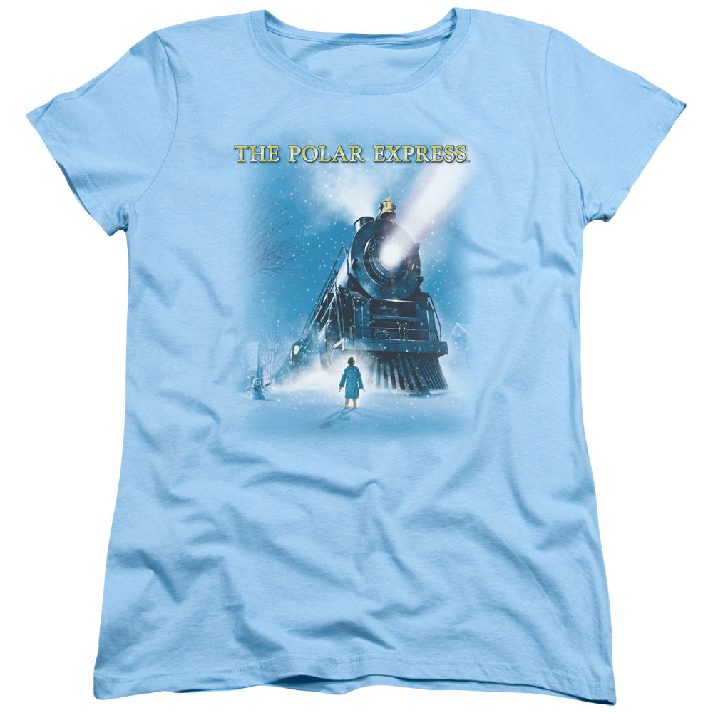 The Polar Express Big Train Womens T Shirt Light Blue Officially Licensed