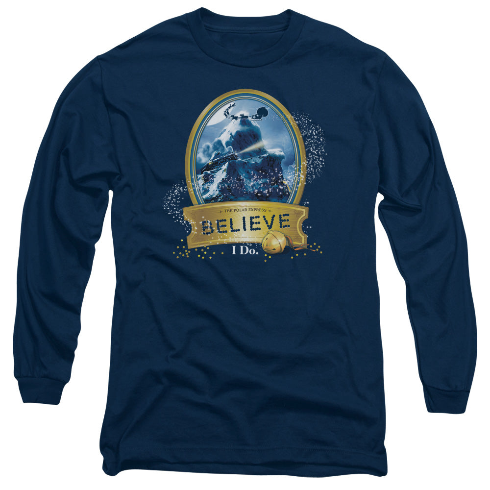 The Polar Express True Believer Mens Long Sleeve Shirt Navy Blue Officially Licensed