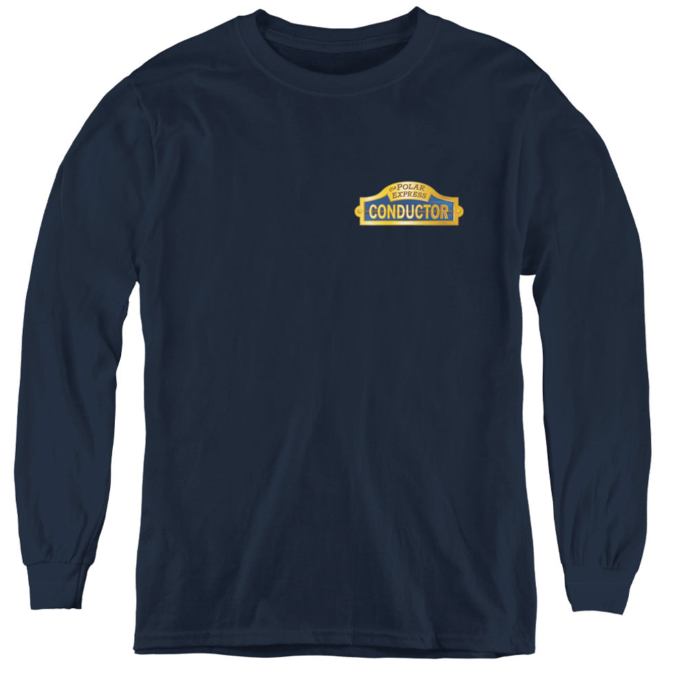 The Polar Express Conductor Long Sleeve Kids Youth T Shirt Navy Blue Officially Licensed