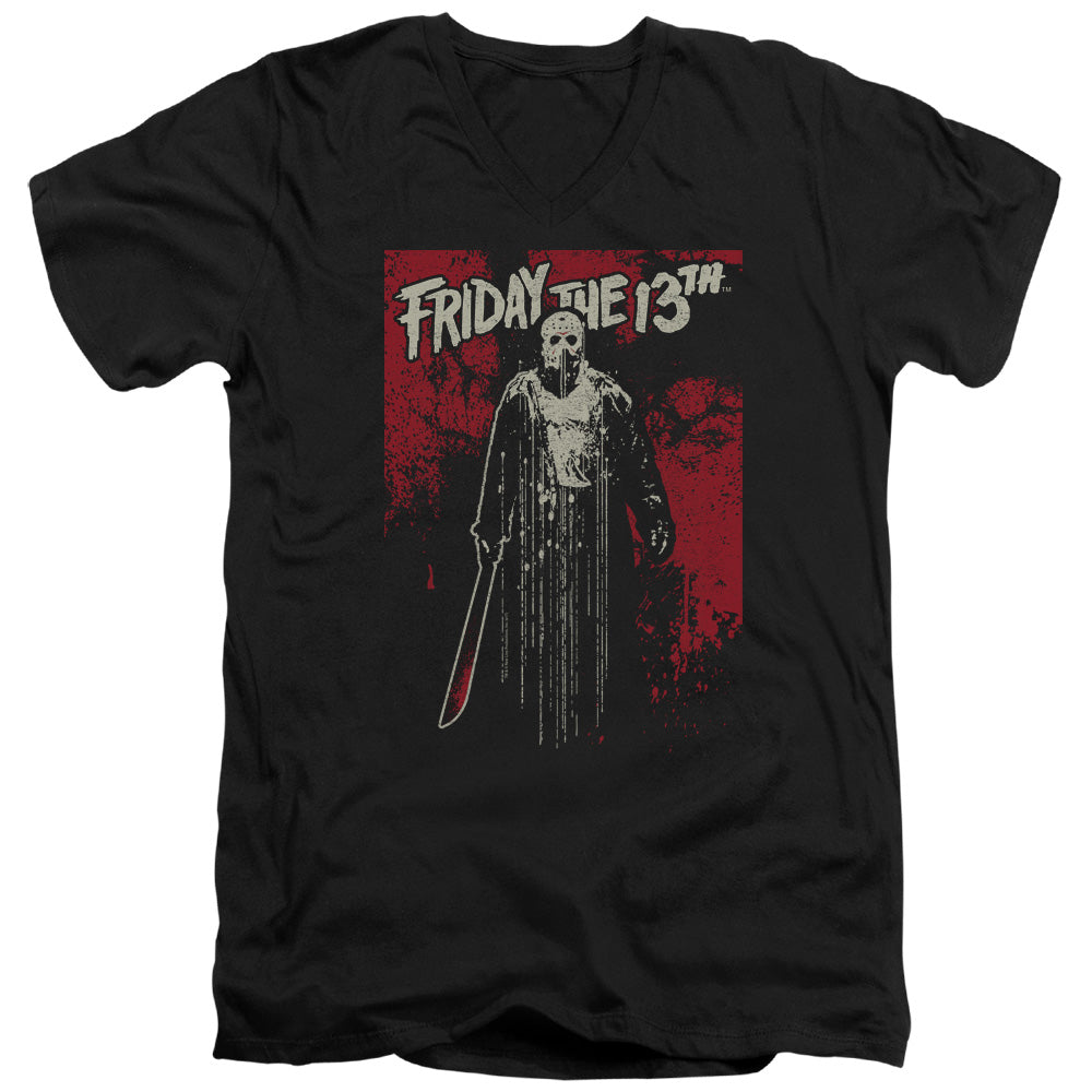Friday The 13th Drip Mens Slim Fit V-Neck T Shirt Black Officially Licensed