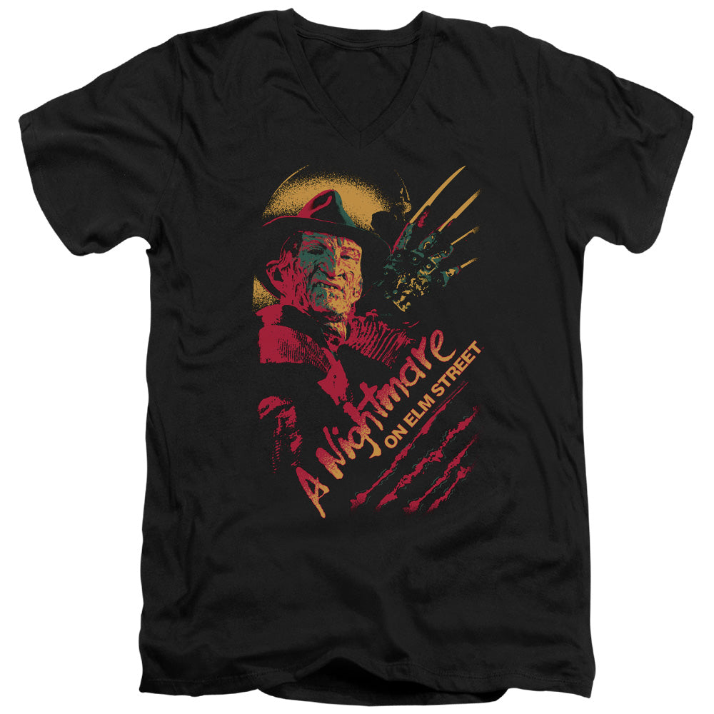 Nightmare On Elm Street Freddy Claws Mens Slim Fit V-Neck T Shirt Black Officially Licensed