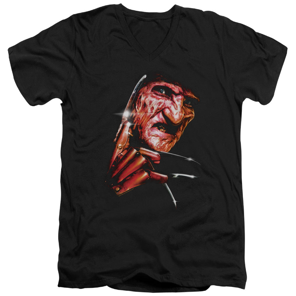 Nightmare On Elm Street Freddys Face Mens Slim Fit V-Neck T Shirt Black Officially Licensed