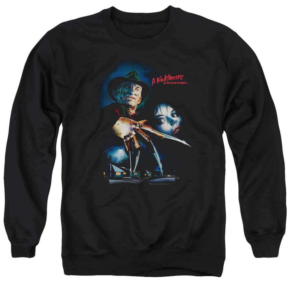 Nightmare On Elm Street Elm Street Poster Mens Crewneck Sweatshirt Black Officially Licensed