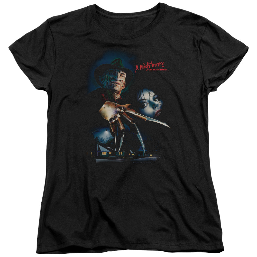 Nightmare On Elm Street Elm Street Poster Womens T Shirt Black Officially Licensed