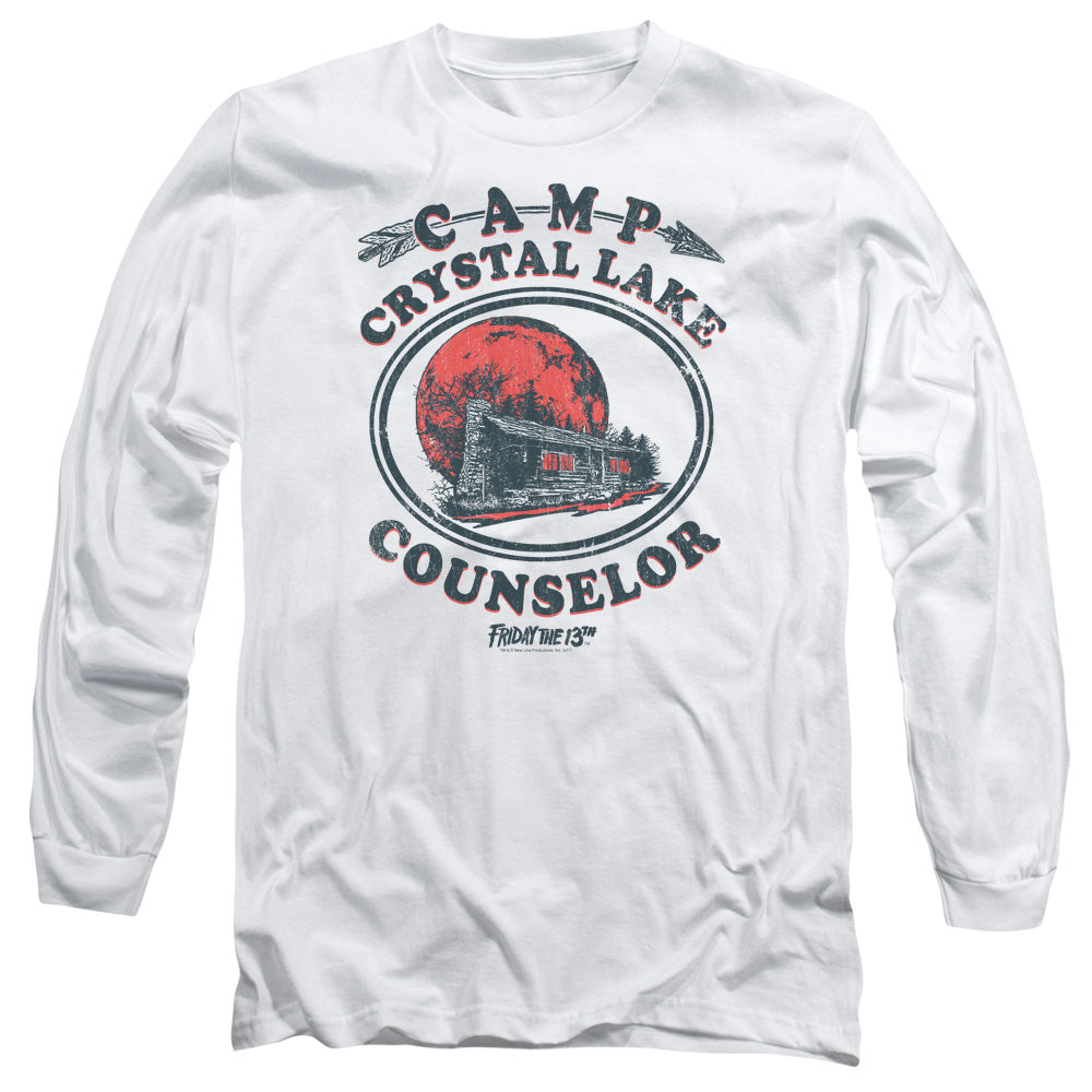 Friday The 13Th Camp Counselor Mens Long Sleeve Shirt White Officially Licensed Officially Licensed