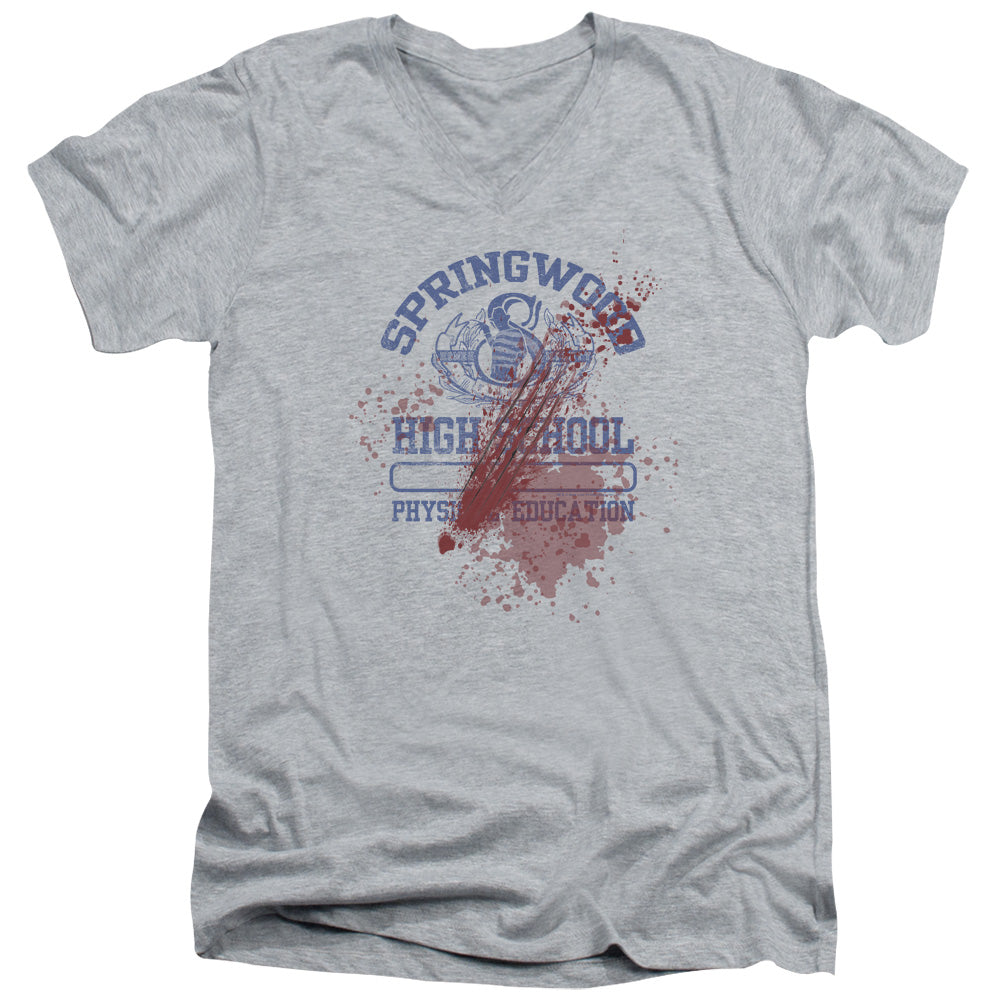 Nightmare On Elm Street Springwood High Victim Mens Slim Fit V-Neck T Shirt Athletic Heather Officially Licensed