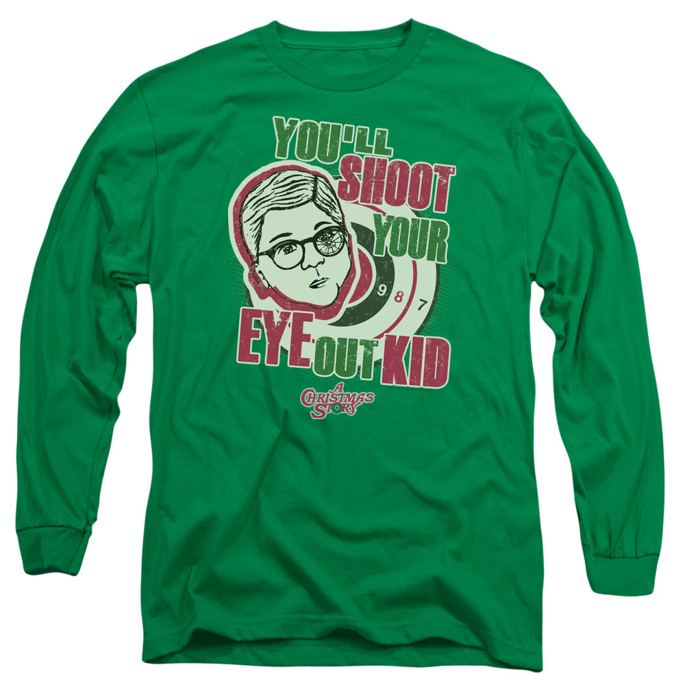 A Christmas Story Youll Shoot Your Eye Out Mens Long Sleeve Shirt Kelly Green Officially Licensed
