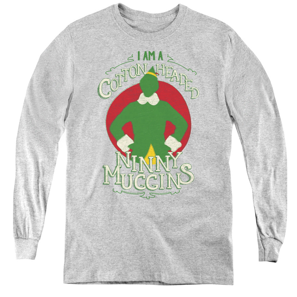Elf Cotton Headed Long Sleeve Kids Youth T Shirt Athletic Heather Officially Licensed