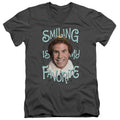 Elf Smiling Mens Slim Fit V-Neck T Shirt Charcoal Officially Licensed