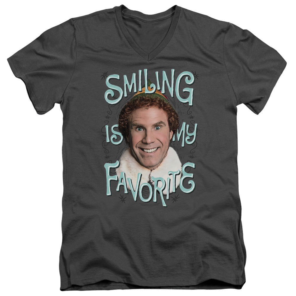 Elf Smiling Mens Slim Fit V-Neck T Shirt Charcoal Officially Licensed