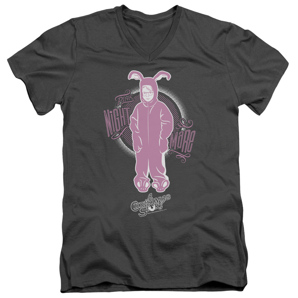 A Christmas Story Pink Nightmare Mens Slim Fit V-Neck T Shirt Charcoal Officially Licensed