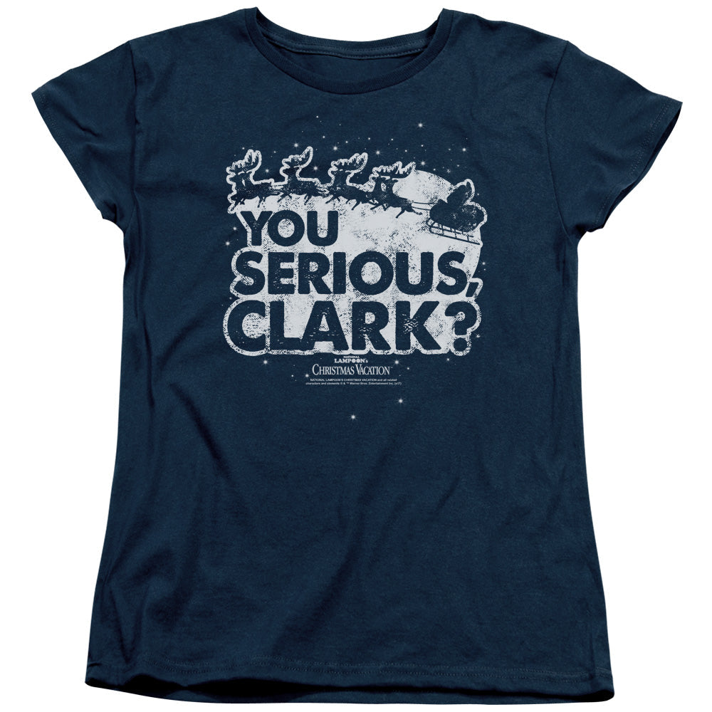 Christmas Vacation You Serious Clark Womens T Shirt Navy Blue Officially Licensed