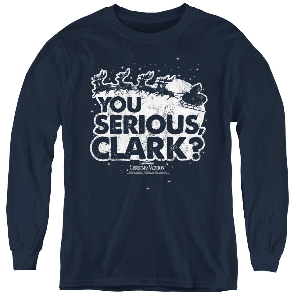 Christmas Vacation You Serious Clark Long Sleeve Kids Youth T Shirt Navy Blue Officially Licensed