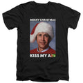 Christmas Vacation Merry Kiss Mens Slim Fit V-Neck T Shirt Black Officially Licensed