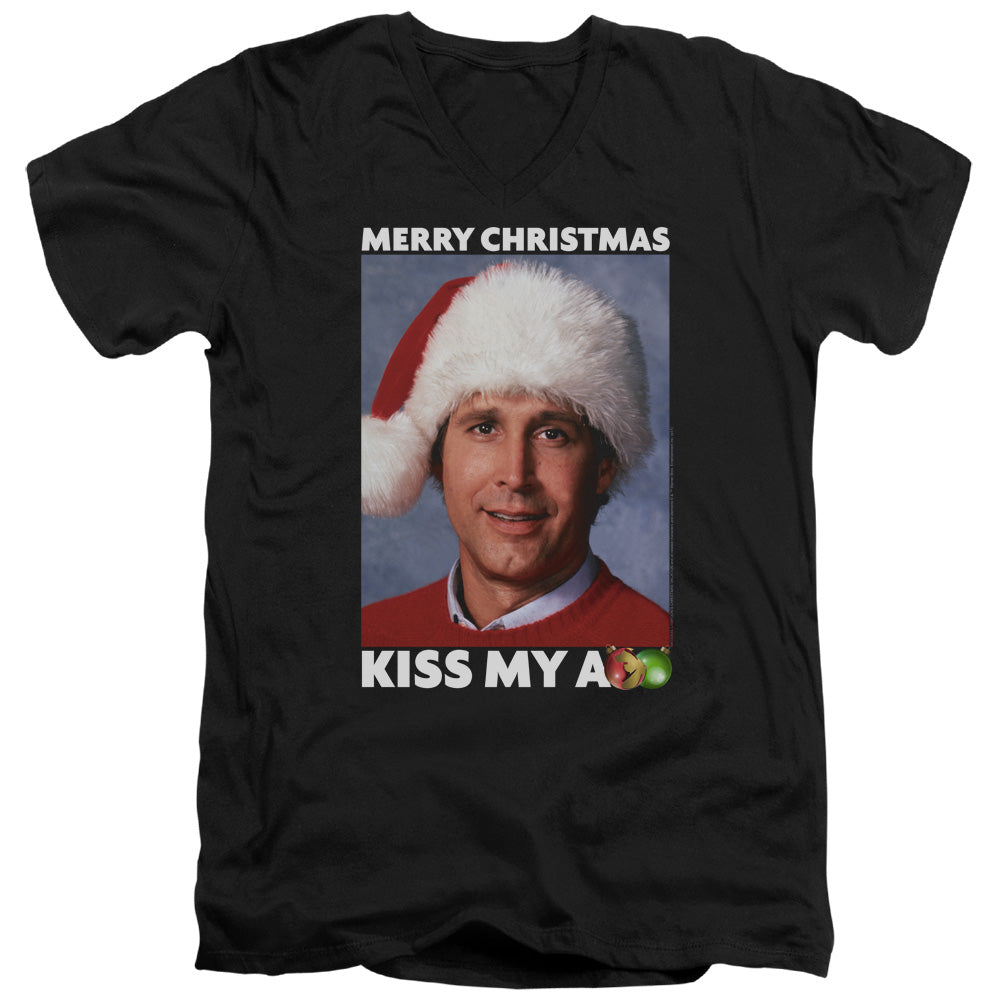 Christmas Vacation Merry Kiss Mens Slim Fit V-Neck T Shirt Black Officially Licensed