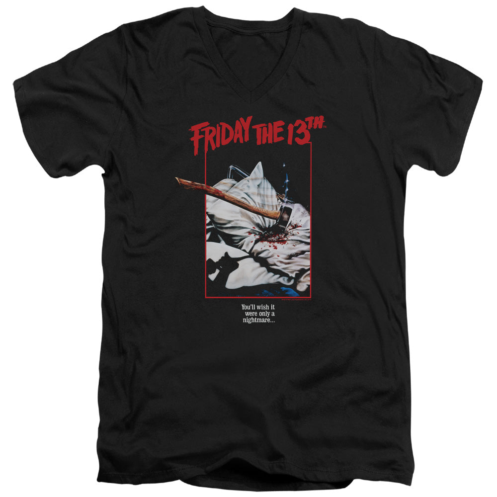 Friday The 13th Axe Poster Mens Slim Fit V-Neck T Shirt Black Officially Licensed