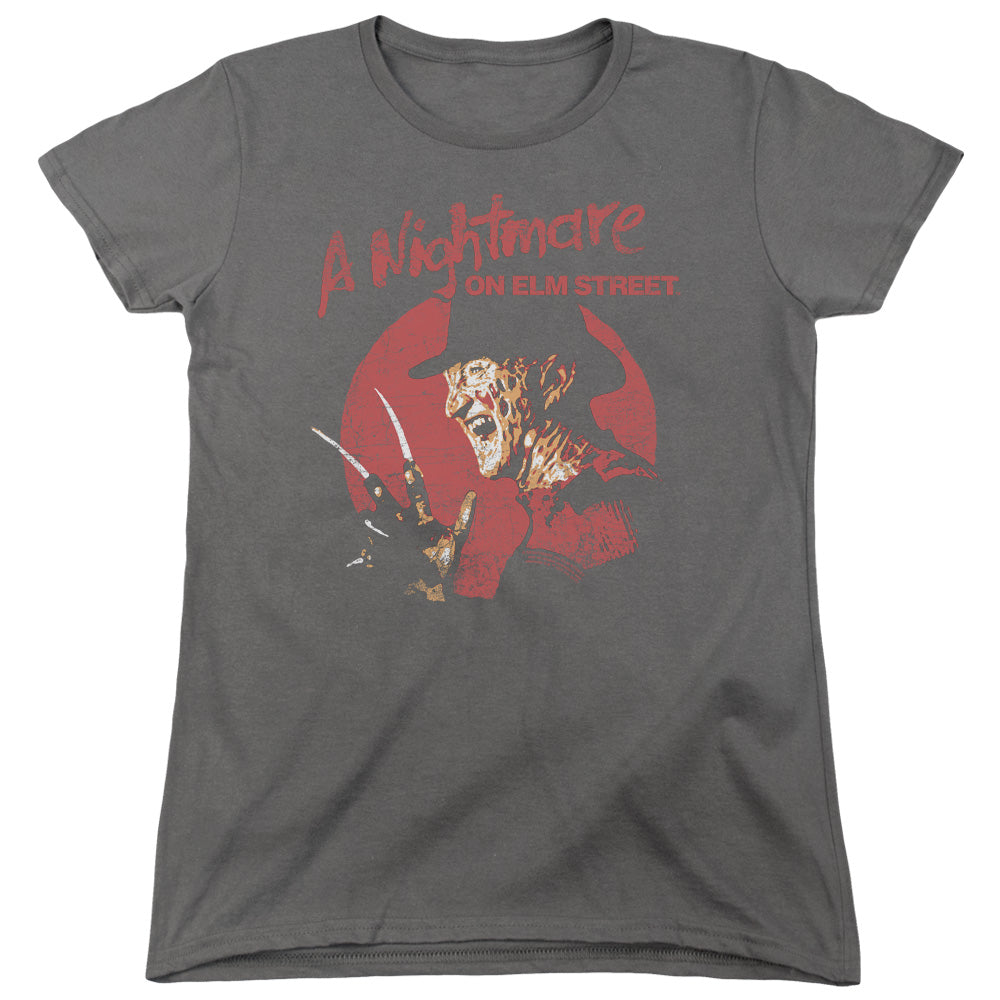 Nightmare On Elm Street Freddy Circle Womens T Shirt Charcoal Officially Licensed
