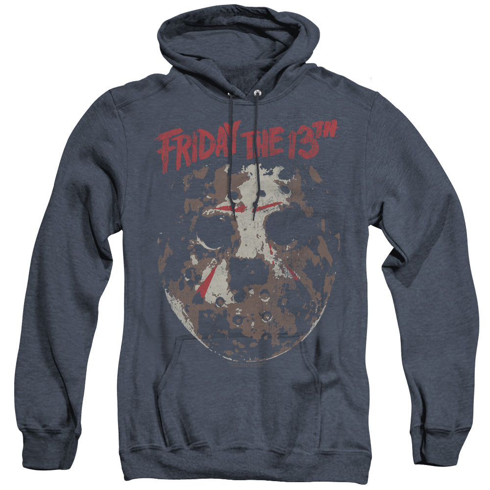 Friday The 13th Rough Mask Heather Mens Hoodie Navy Blue Officially Licensed