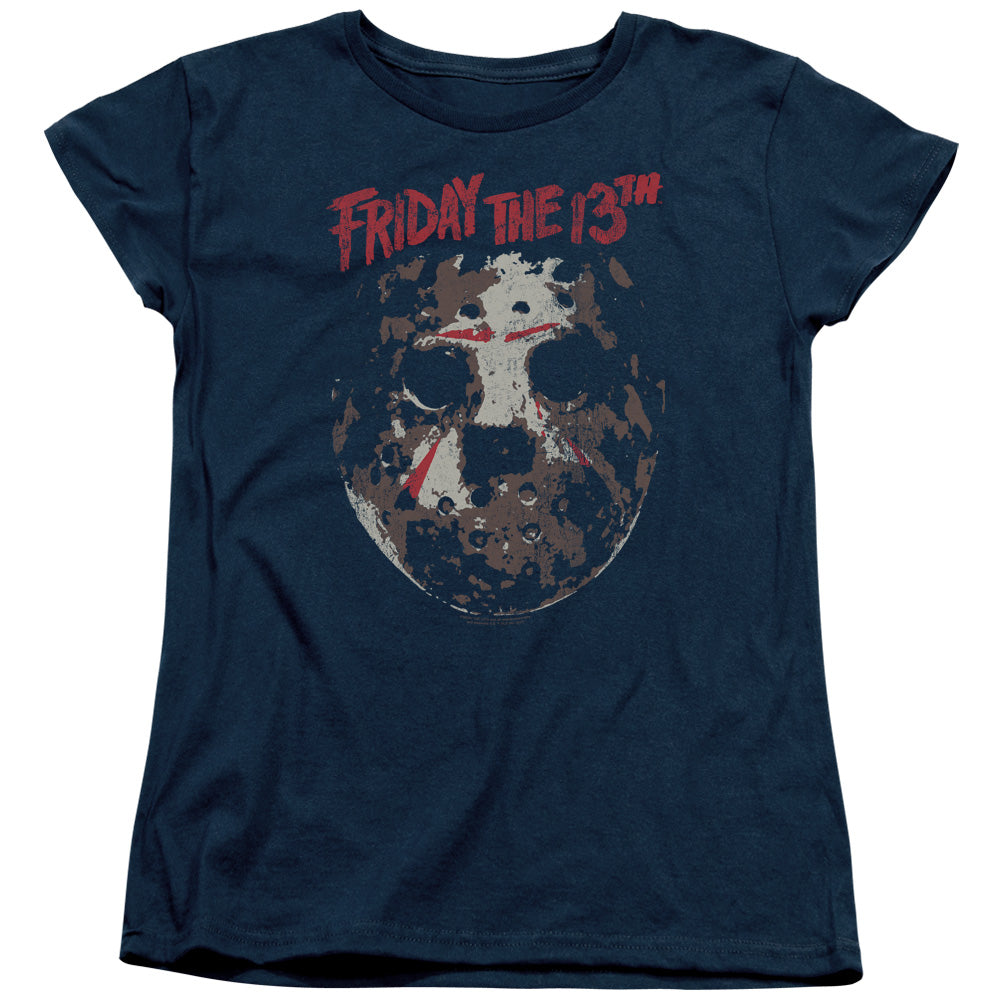 Friday The 13th Rough Mask Womens T Shirt Navy Blue Officially Licensed