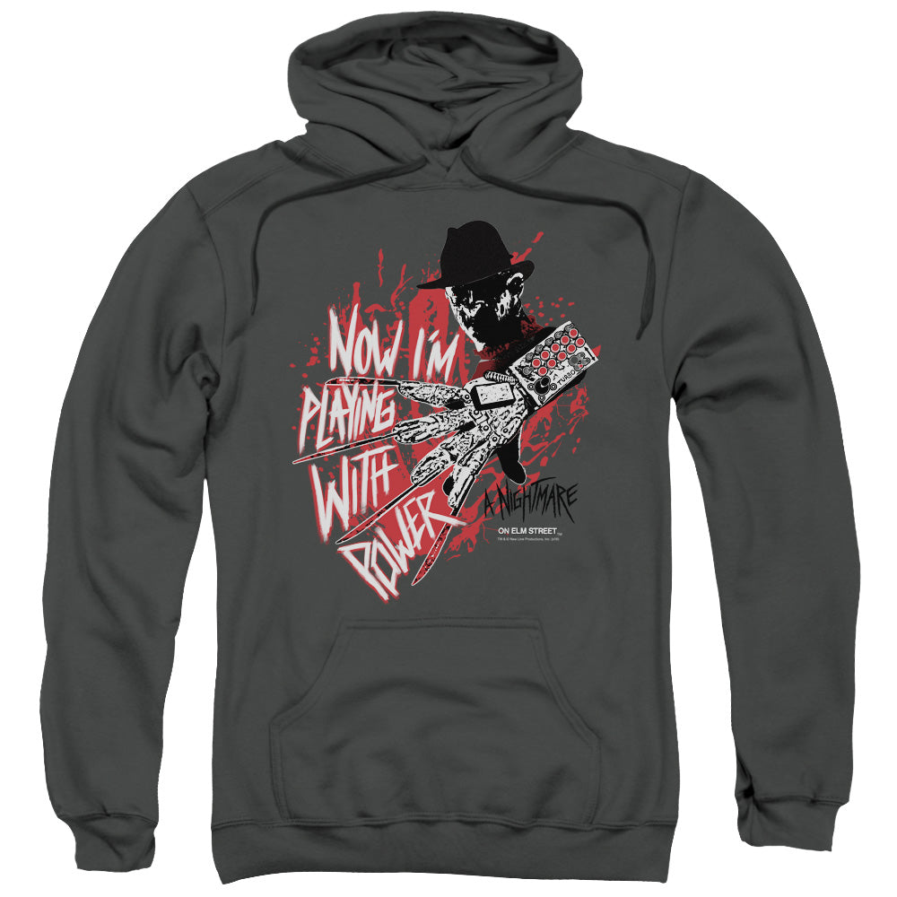 Nightmare On Elm Street Playing With Power Mens Hoodie Charcoal Officially Licensed