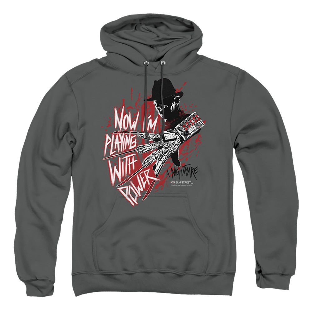 Nightmare On Elm Street Playing With Power Mens Hoodie Charcoal Officially Licensed