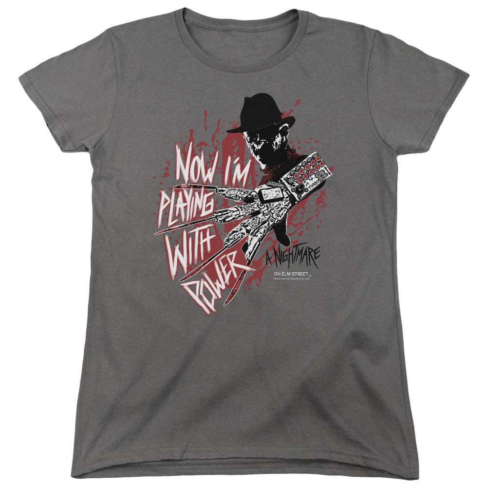 Nightmare On Elm Street Playing With Power Womens T Shirt Charcoal Officially Licensed
