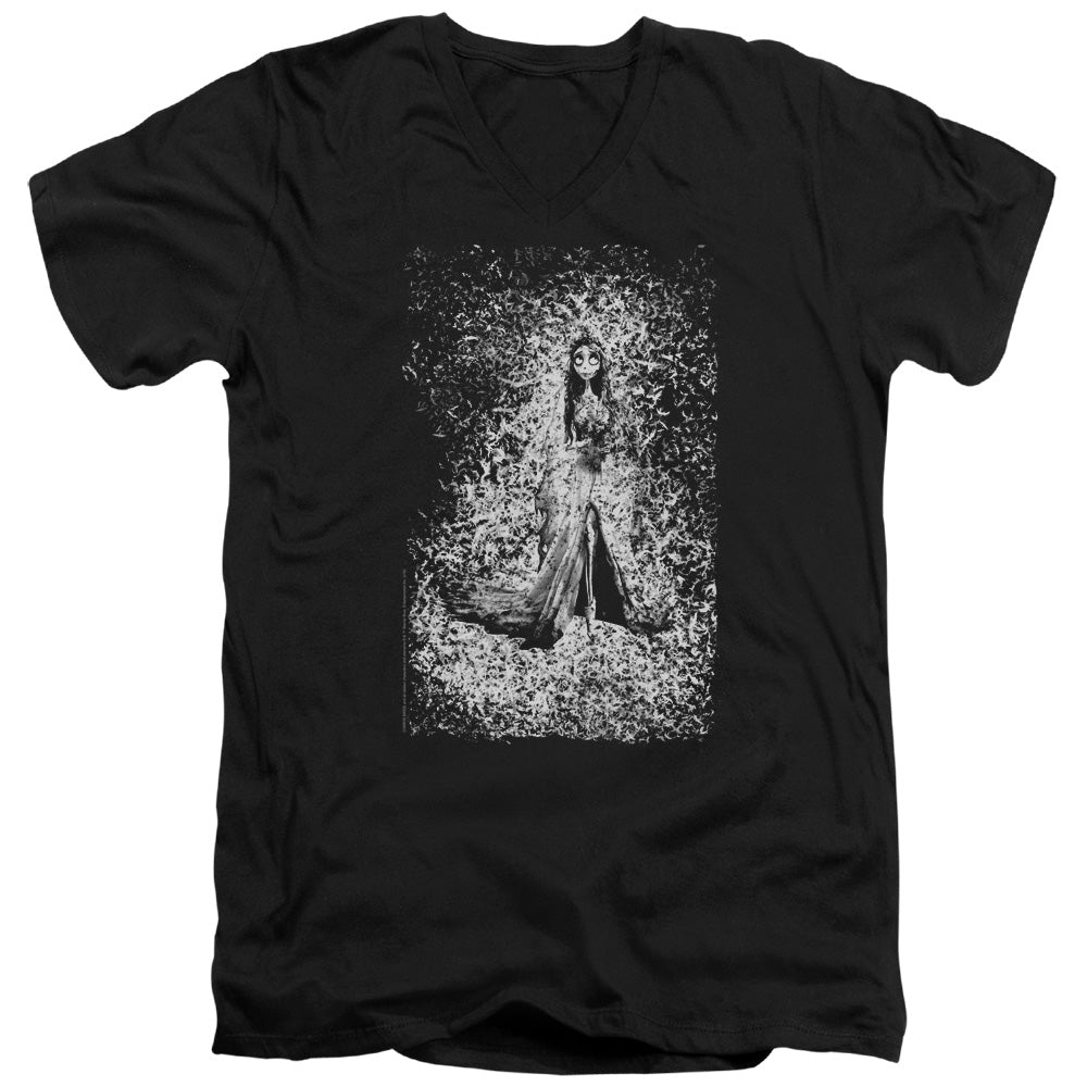 Corpse Bride Bird Dissolve Mens Slim Fit V-Neck T Shirt Black Officially Licensed