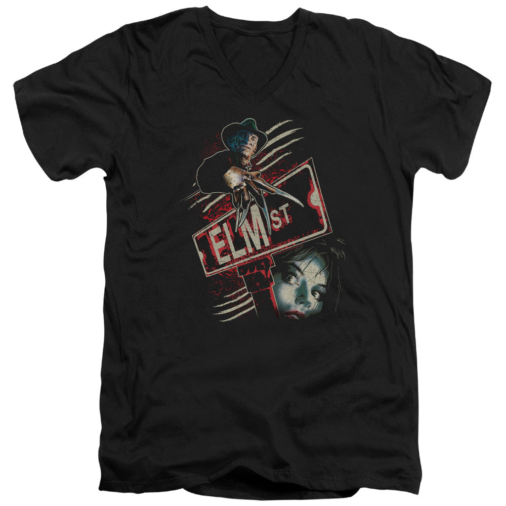 Nightmare On Elm Street Elm St Mens Slim Fit V-Neck T Shirt Black Officially Licensed