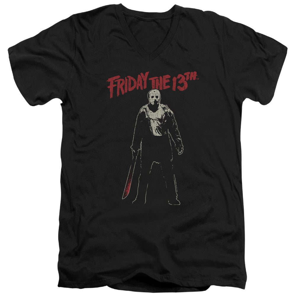 Friday The 13th Chchch Ahahah Mens Slim Fit V-Neck T Shirt Black Officially Licensed