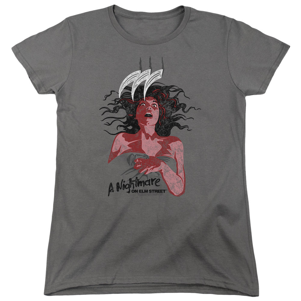 Nightmare On Elm Street Illustrated European Poster Womens T Shirt Charcoal Officially Licensed