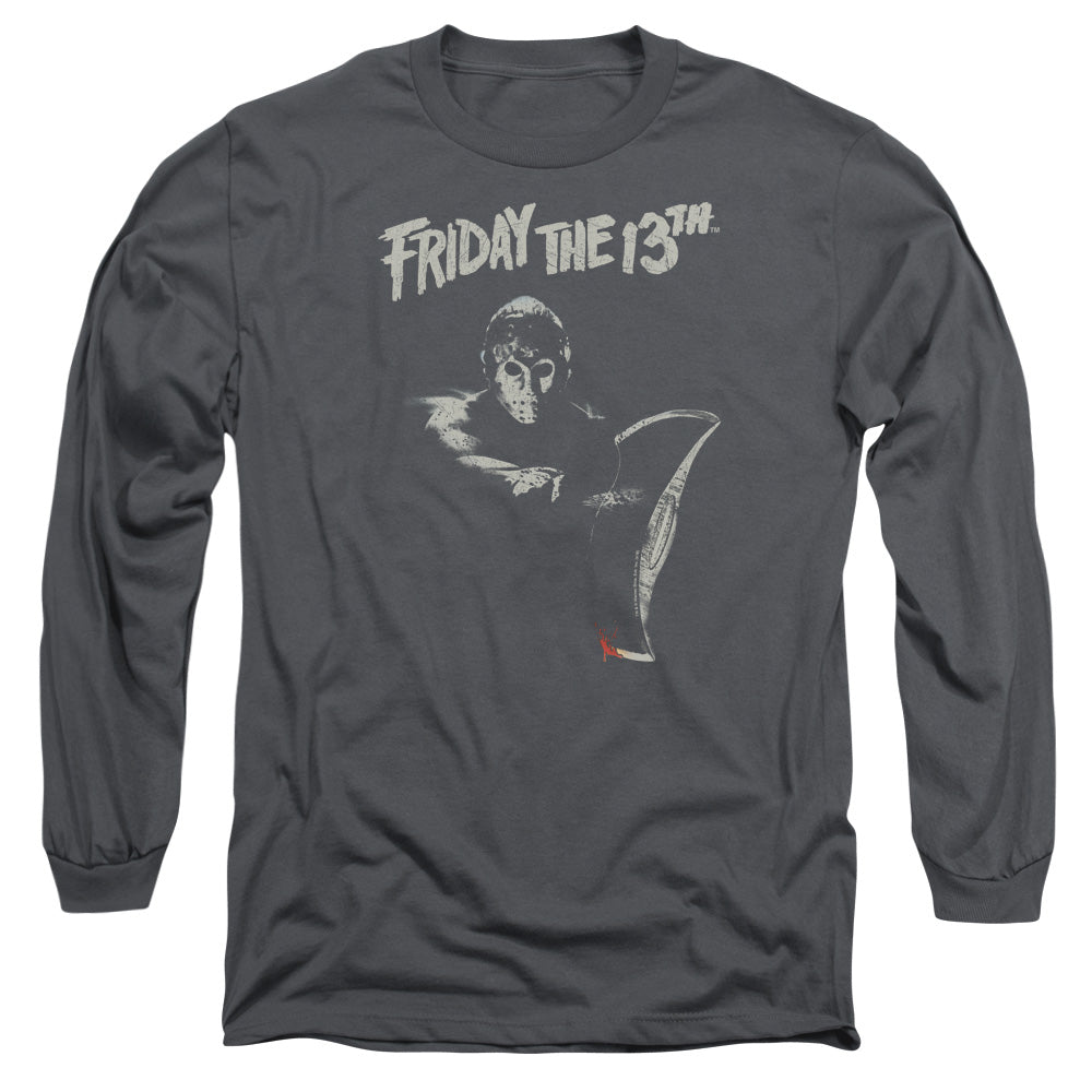 Friday The 13Th Ax Mens Long Sleeve Shirt Charcoal Officially Licensed Officially Licensed