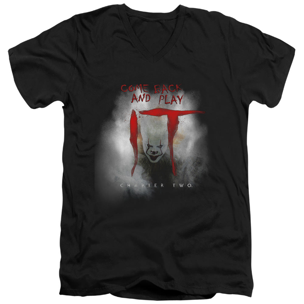 IT 2 Come Back And Play Mens Slim Fit V-Neck T Shirt Black Officially Licensed
