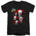 IT 1990 Many Faces Of Pennywise Mens Slim Fit V-Neck T Shirt Black Officially Licensed